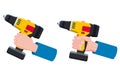 Hand holds electric screwdriver, reapair construction tool, illustration, vector