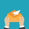 Hand holds envelope. Email and incoming messages concept. Vector Royalty Free Stock Photo