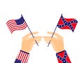 Hand holds the flag of the United States of America and the Confederates. Vector Royalty Free Stock Photo