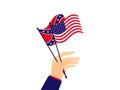 Hand holds the flag of the United States of America and the Confederates. Vector Royalty Free Stock Photo