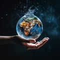 hand holds a globe under water, the concept of water resource conservation on planet Earth Royalty Free Stock Photo