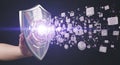 Digital shield defends against cyber threats and data breaches protecting information in a secure network Royalty Free Stock Photo