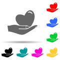 the hand holds the heart multi color style icon. Simple glyph, flat vector of mother\'s day icons for ui and ux, website or mobile