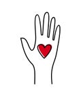 Hand holds a heart, vector illustration of charity, helping others, volunteering, love concept. Royalty Free Stock Photo