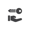Hand holds home keys icon vector
