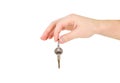 Hand holds keys. Isolated on white background. Royalty Free Stock Photo