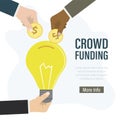 Hand holds lightbulb - new business idea. Investors gives money for potential profit. Great ideas for your business - landing page