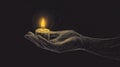 A hand holds a lit candle, casting a warm glow in a dark environment, symbolizing peace Royalty Free Stock Photo