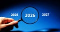 Magnifying Glass Focus on Year 2026, Future Planning Concept Royalty Free Stock Photo