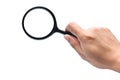 Hand holds a magnifying glass with clipping paths Royalty Free Stock Photo