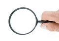 Hand holds magnifying glass isolated on white background Royalty Free Stock Photo