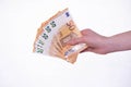 Hand holds money euro bills Royalty Free Stock Photo