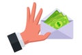 a hand holds out an envelope with money to give a bribe. illegal transfer of funds. Royalty Free Stock Photo