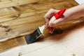 Painting wood with antiseptic impregnation. Royalty Free Stock Photo