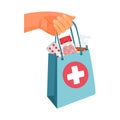 The hand holds pharmaceutical package with drugs, pills, spray inside. Royalty Free Stock Photo