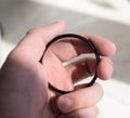 The hand holds the filter. photo, equipment Royalty Free Stock Photo