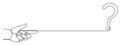 Hand holds question mark one line art, hand drawn asking sign, idea continuous contour. Query FAQ concept, finding answer.