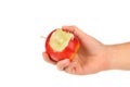 Hand holds red bitten apple Royalty Free Stock Photo