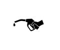 Hand holds a refueling gun and a drop of gasoline logo template. Gas station vector design