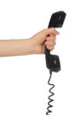 Hand holds retro telephone tube Royalty Free Stock Photo