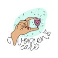 Hand holds reusable menstrual cup made medical silicone with calligraphy - women's care.