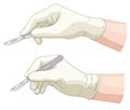 The hand holds a scalpel.