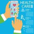 Hand holds a smart phone with Health application