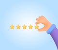 Hand holds star for rating, evaluation of services or goods. Customer star ratings 3d