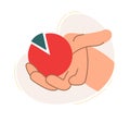 The hand holds the statistics chart. The concept of a business idea, startup, organization, brainstorming. Vector