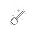 Hand holds a sword simple vector line icon. Symbol, pictogram, sign. Light background. Editable stroke