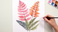 Minimalistic Watercolor Painting Of Boston Ferns In Pink And Orange Royalty Free Stock Photo