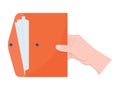 Hand holds a red folder with documents. Royalty Free Stock Photo