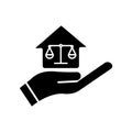 Hand and home icon with law. law abiding icon. Editable stroke Royalty Free Stock Photo