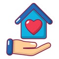 Hand house icon, cartoon style