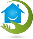 Hand and house, real estate and house management logo
