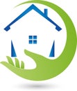 Hand and house, real estate and houses Logo
