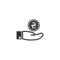 Hand with hryvnia icon in simple design. Vector illustration