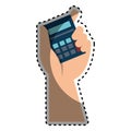 Hand human with calculator math isolated icon