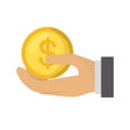 Hand human with coin dollar isolated icon Royalty Free Stock Photo