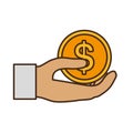 Hand human with coin dollar isolated icon Royalty Free Stock Photo