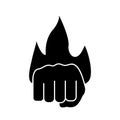 Hand human fist protesting with fire flame silhouette style icon