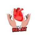 Hand with Human heart. hope and organ donation concept. logotype Royalty Free Stock Photo