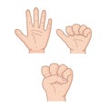 Hand human palm, fist, fingers, three positions