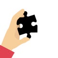 Hand human with puzzle game piece isolated icon