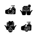 Hand hygiene black glyph icons set on white space