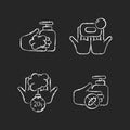 Hand hygiene chalk white icons set on dark background