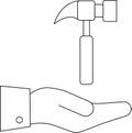 Hammer on Hand Outline Construction Tool Concept Royalty Free Stock Photo