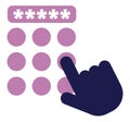 Hand icon enters secret PIN code to access finances. Security technology. ATM keypad. Finger pressing at buttons. Pincode input Royalty Free Stock Photo