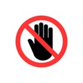 Hand icon. No entry sign. Vector illustration, flat design