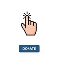 Hand icon pressing button with donate label Royalty Free Stock Photo